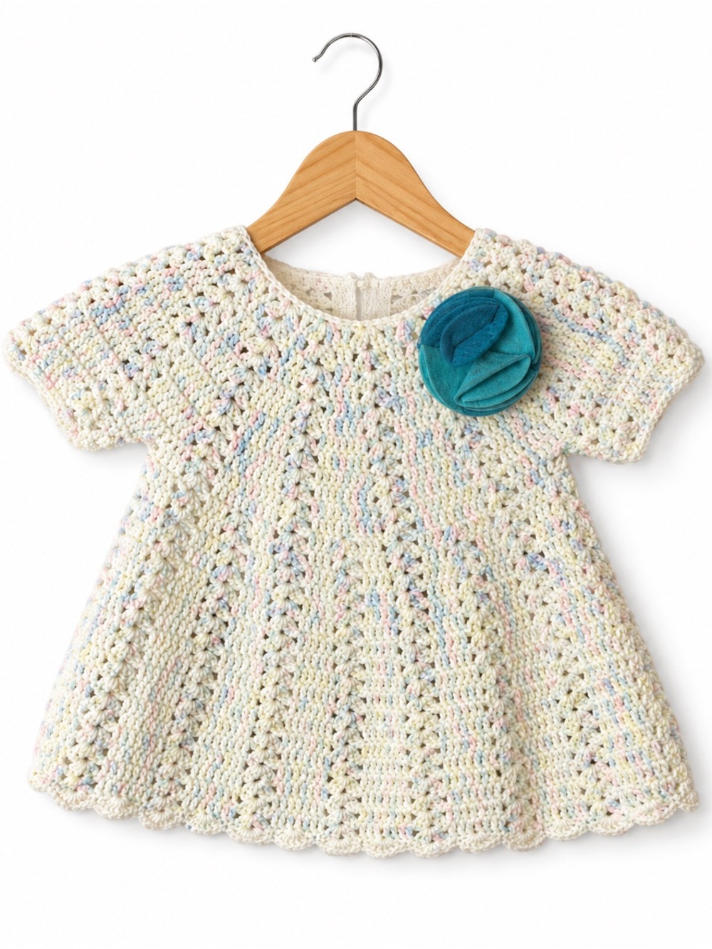 Vintage Crocheted Baby Dress 12-18 Months Pastel Handmade Heirloom Cottagecore